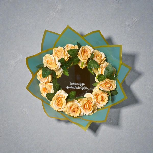 Işıklı Yazı Detay Aynalı Yapay Açık TuruncuGül Buketi