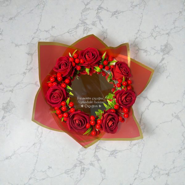 Işıklı Yazı Detay Aynalı Yapay Kırmızı Gül Buketi