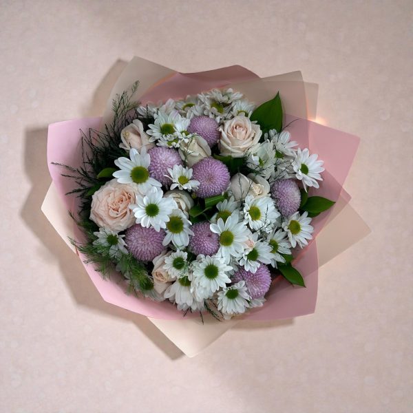 Lila Pembe Papatya Gül Buketi