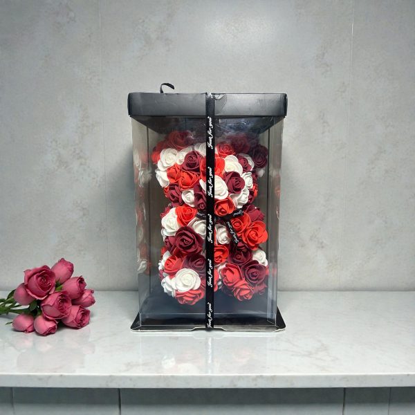 Yapay Gül Detaylı Ayıcık Kırmızı Beyaz