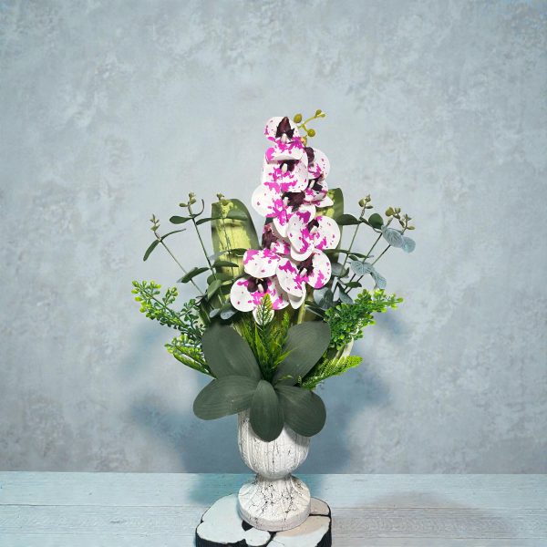 Yapay Kırçallı Pembe Beyaz Orkide